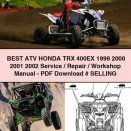 Best ATV HONDA TRX 400EX 1999 2000 2001 2002 Service/Repair/Workshop Manual-PDF # SELLING